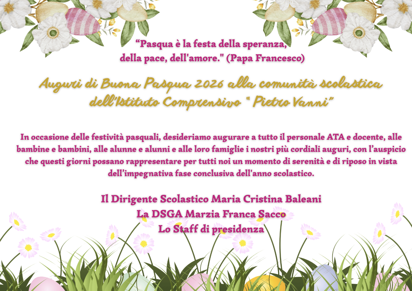 Auguri per la Santa Pasqua 2026